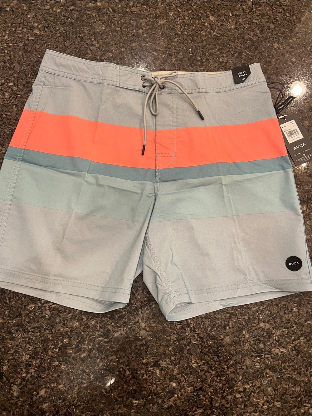 RVCA Men's Light Blue Board Shorts with Coral Stripe